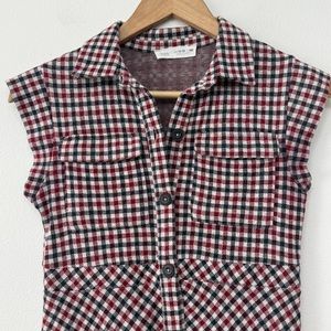 Zara Girls Red White Blue Check Dress Short Sleeves 2 Pockets Button Size 11-12